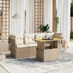 5 Pcs conjunto de sofás p/ jardim com almofadões vime PE bege