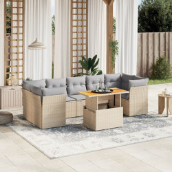 8 Pcs conjunto de sofás p/ jardim com almofadões vime PE bege
