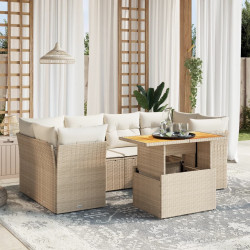 7 Pcs conjunto de sofás p/ jardim com almofadões vime PE bege