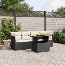 5 Pcs conjunto sofás de jardim com almofadões vime PE preto