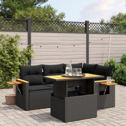 5 Pcs conjunto sofás de jardim com almofadões vime PE preto