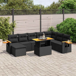 9 Pcs conjunto de sofás p/ jardim c/ almofadões vime PE preto
