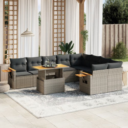 10 Pcs conjunto sofás de jardim c/ almofadões vime PE cinzento