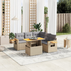 6 Pcs conjunto de sofás p/ jardim com almofadões vime PE bege