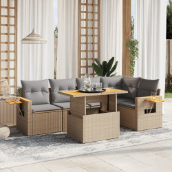 6 Pcs conjunto de sofás p/ jardim com almofadões vime PE bege