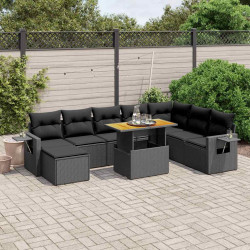 9 Pcs conjunto de sofás p/ jardim c/ almofadões vime PE preto