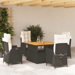 5 Pcs conjunto de jantar p/ jardim c/ almofadões vime PE preto