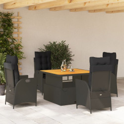 5 Pcs conjunto de jantar p/ jardim c/ almofadões vime PE preto