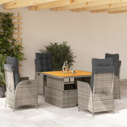 5 Pcs conjunto de jantar p/ jardim c/ almofadões vime PE cinza