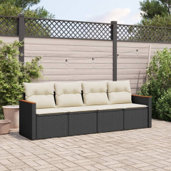 4 Pcs conjunto de sofás para jardim c/ almofadões vime PE preto