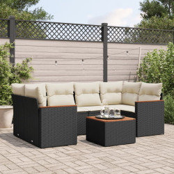 7 Pcs conjunto de sofás p/ jardim c/ almofadões vime PE preto
