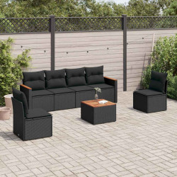 7 Pcs conjunto de sofás p/ jardim c/ almofadões vime PE preto