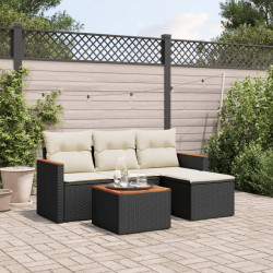 5 Pcs conjunto sofás de jardim com almofadões vime PE preto