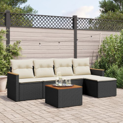 6 Pcs conjunto sofás de jardim c/ almofadões vime PE preto