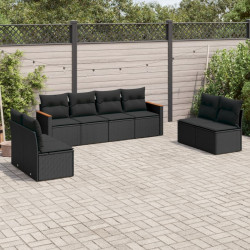 8 Pcs conjunto sofás de jardim com almofadões vime PE preto