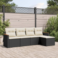 5 Pcs conjunto sofás de jardim com almofadões vime PE preto
