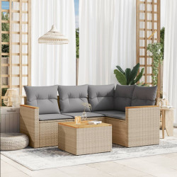 5 Pcs conj. sofás jardim c/ almofadões vime PE bege misturado