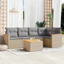 6 Pcs conj. sofás jardim c/ almofadões vime PE bege misturado