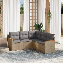 5 Pcs conj. sofás jardim c/ almofadões vime PE bege misturado