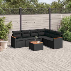 7 Pcs conjunto de sofás p/ jardim c/ almofadões vime PE preto