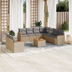10 Pcs conj. sofás jardim c/ almofadões vime PE bege misturado