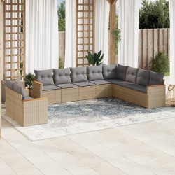 10 Pcs conj. sofás jardim c/ almofadões vime PE bege misturado