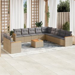 12 Pcs conj. sofás jardim c/ almofadões vime PE bege misturado