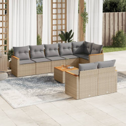 9 Pcs conj. sofás jardim c/ almofadões vime PE bege misturado