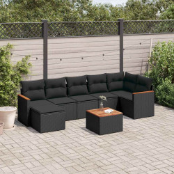 8 Pcs conjunto sofás de jardim com almofadões vime PE preto