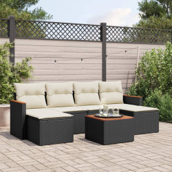 7 Pcs conjunto de sofás p/ jardim c/ almofadões vime PE preto