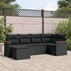 6 Pcs conjunto sofás de jardim c/ almofadões vime PE preto