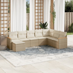 8 Pcs conjunto de sofás p/ jardim com almofadões vime PE bege
