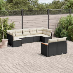 9 Pcs conjunto de sofás p/ jardim c/ almofadões vime PE preto