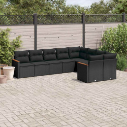 9 Pcs conjunto de sofás p/ jardim c/ almofadões vime PE preto