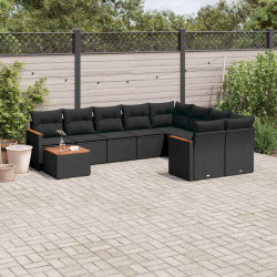 10 Pcs conjunto sofás de jardim c/ almofadões vime PE preto