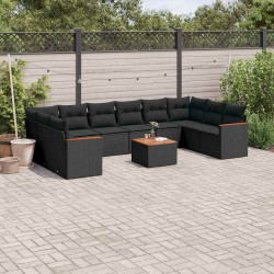 11 Pcs conjunto sofás de jardim c/ almofadões vime PE preto