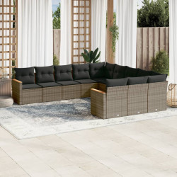 11 Pcs conjunto sofás de jardim c/ almofadões vime PE cinzento