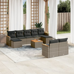 10 Pcs conjunto sofás de jardim c/ almofadões vime PE cinzento