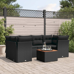 7 Pcs conjunto de sofás p/ jardim c/ almofadões vime PE preto