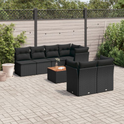8 Pcs conjunto sofás de jardim com almofadões vime PE preto