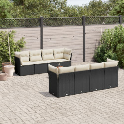 9 Pcs conjunto de sofás p/ jardim c/ almofadões vime PE preto