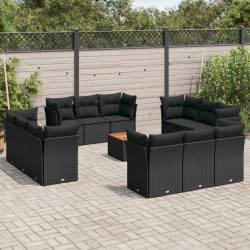13 Pcs conjunto de sofás de jardim com almofadões vime PE preto
