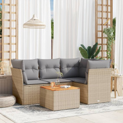 5 Pcs conj. sofás jardim c/ almofadões vime PE bege misturado
