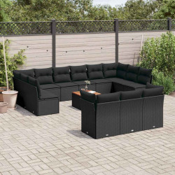 14 Pcs conjunto de sofás p/ jardim c/ almofadões vime PE preto