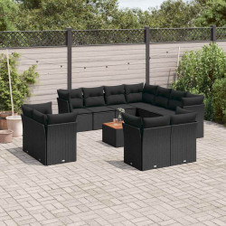 12 Pcs conjunto de sofás de jardim c/ almofadões vime PE preto