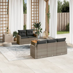 6 Pcs conjunto sofás de jardim com almofadões vime cinzento
