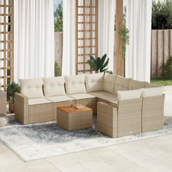 9 Pcs conjunto de sofás p/ jardim com almofadões vime PE bege