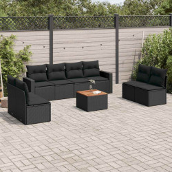 9 Pcs conjunto de sofás p/ jardim c/ almofadões vime PE preto
