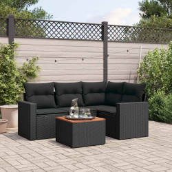 5 Pcs conjunto sofás de jardim com almofadões vime PE preto