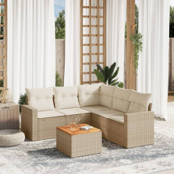 6 Pcs conjunto de sofás p/ jardim com almofadões vime PE bege